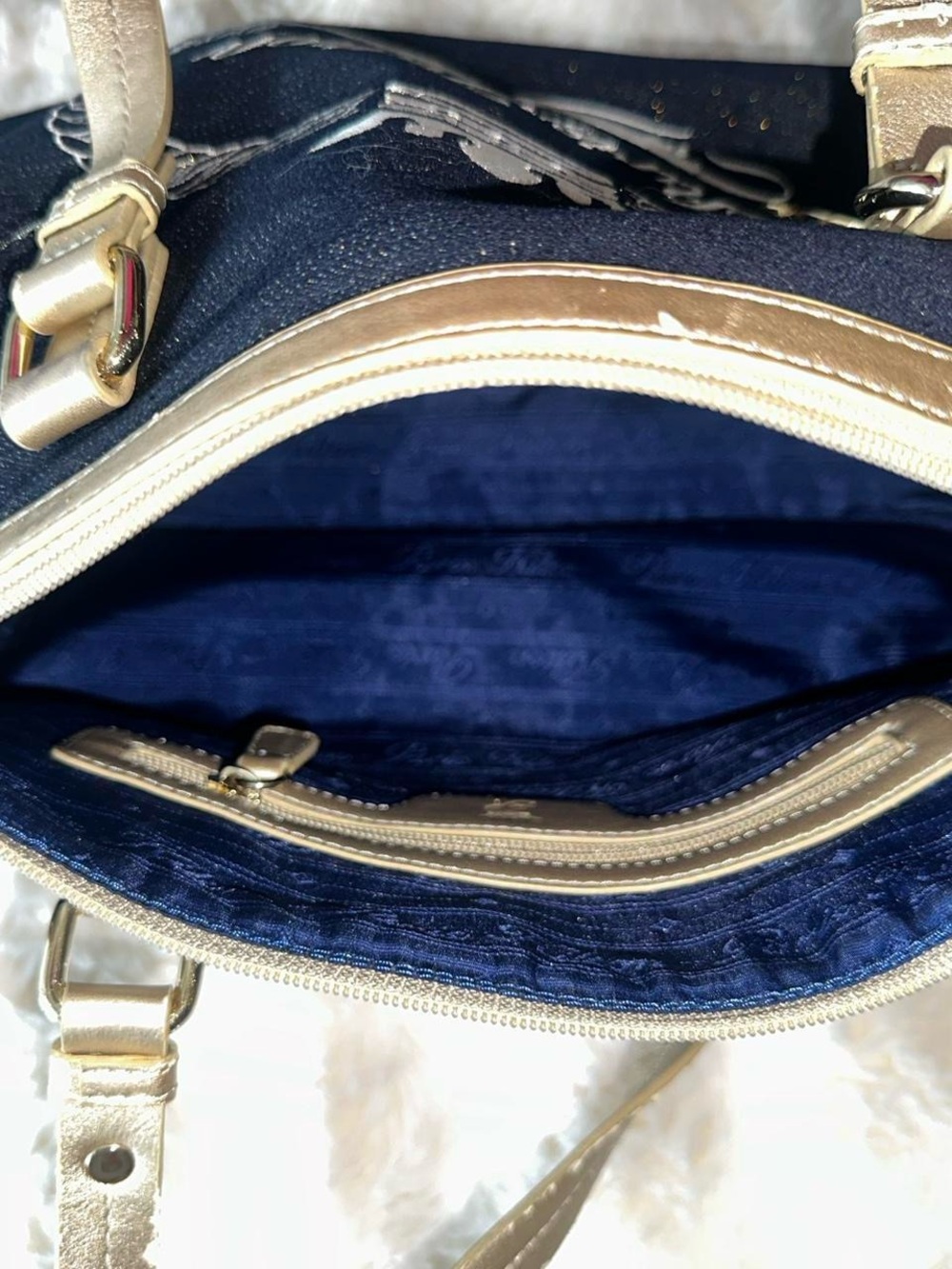 Paris Hilton Navy and Cream Tote Bag with Logo Charm - Picture 3 of 6